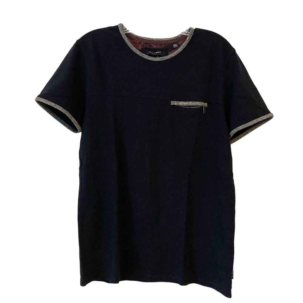 NWOT TED BAKER TShirt 3/M Black Zip Pocket Logo Short Sleeve Cotton Lincolm